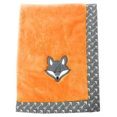 Bacati - Playful Fox Orange Grey Embroidered Blanket