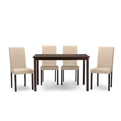 5pc Andrew Contemporary Wood Fabric Dining Set Dark Brown/Beige - Baxton Studio