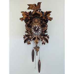 Cuckoo Clock With Seven Hand-Carved Maple Leaves and Three Birds – 16 Inch Quartz Movement by River City Clocks - 1 of 4
