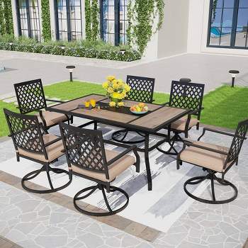7pc Outdoor Dining Set, Weather-Resistant, Swivel Chairs, Umbrella-Compatible Table - Captiva Designs