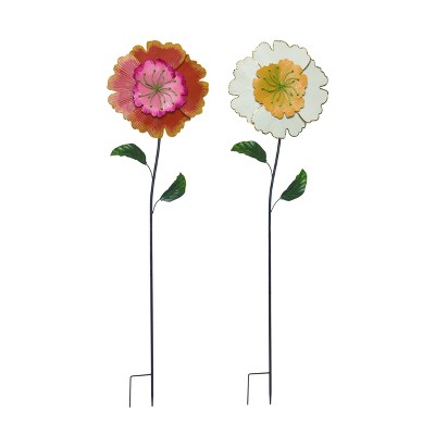 Transpac Metal Full Bloom Flower Y/S Set of 2 Spring Home Decorations