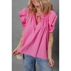 Amaryllis Women’s Ruffle Sleeve Poplin Top Tie Front Detail Gathered Shoulders Relaxed Fit - 3 of 4