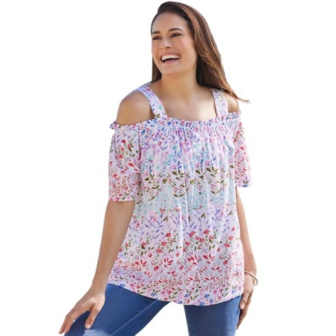 Woman Within Women's Plus Size Printed Cold-shoulder Blouse - 26/28 ...