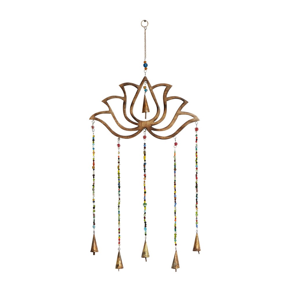 Photos - Other interior and decor 30" x 15" Eclectic Mango Wood Flower Beaded Strands Windchime Gold - Olivi