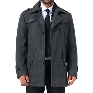 INSPIRE CHIC Men's Zipper Single Breasted Winter Business Scarf Collar Mid-Length Overcoat - 1 of 4