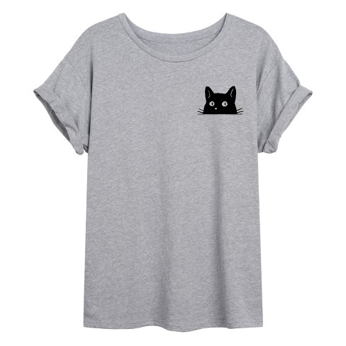 Women's - Instant Message - Peeking Black Cat Oversized Graphic T-Shirt - image 1 of 4