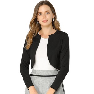 INSPIRE CHIC Women's Solid Open Front Curved Hem Stretchy Fabric Crop Bolero Shrug - 1 of 4
