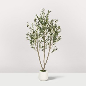 Romswi Olive Tree Artificial Indoor, 5-7 ft Tall Faux Olive Tree with White Planter, Artificial Plants, Natural Leaves Lifelike Fruits for Home Décor - 1 of 4