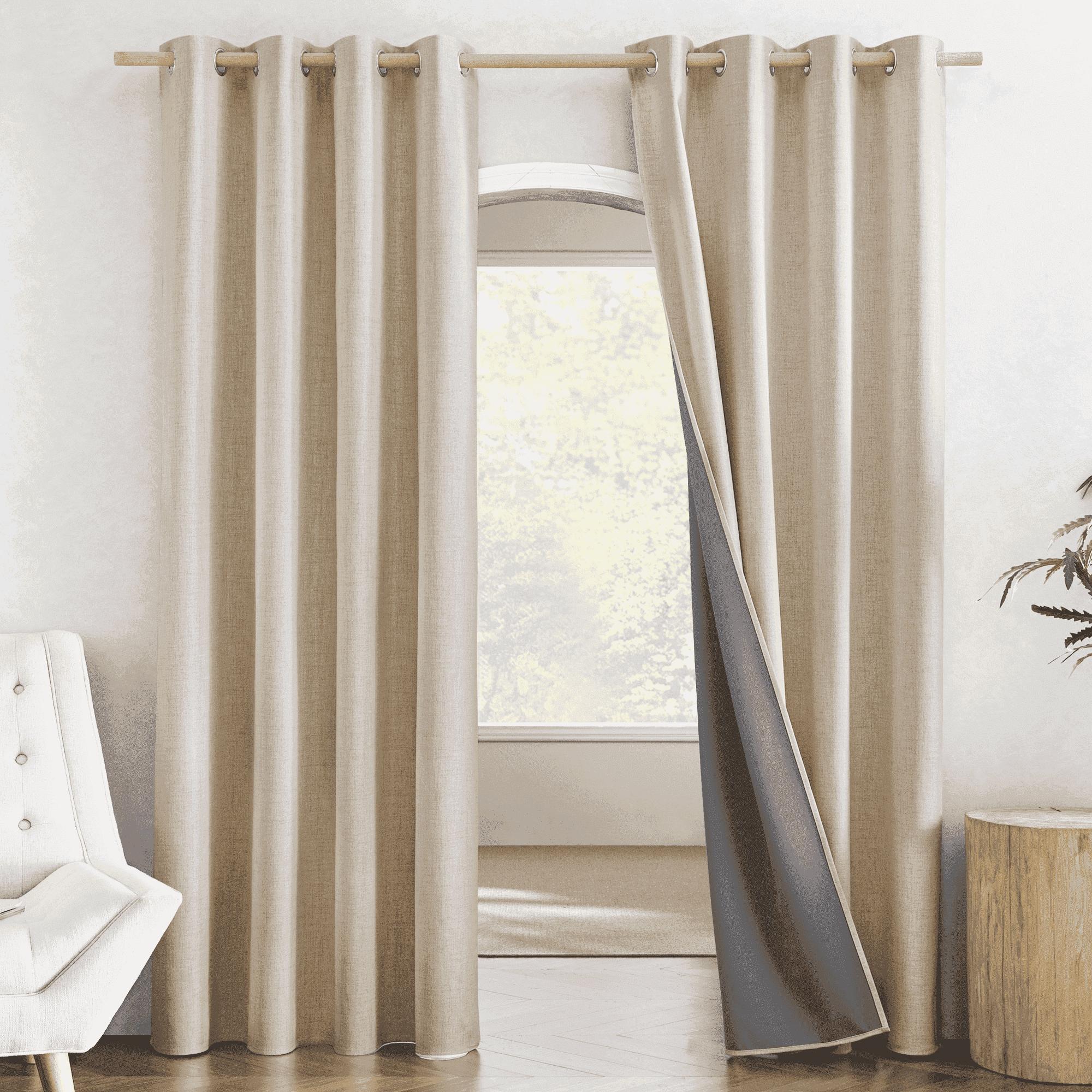NICETOWN Soft Linen Blackout Curtains Thermal Insulated Grommet Window Treatments for Living Room & Bedroom 2 Panels, 52W x 84L, Cream