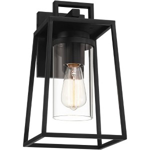 Possini Euro Design Jersey 14 1/2" High Modern Outdoor Wall Light Fixture Mount Porch House Exterior Weatherproof Matte Black Metal Clear Glass Shade - 1 of 4