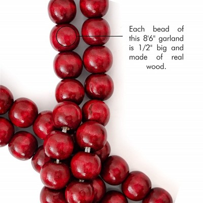Cranberry Red Wooden Beaded Christmas Garland, 8.5 ft