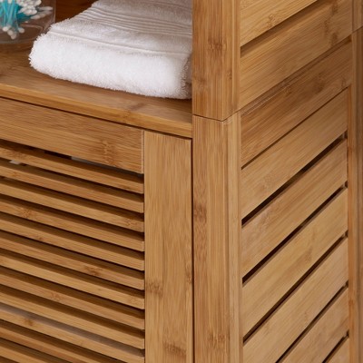 Bracken Vertical Bamboo Storage Cabinet with Hidden Shelves - Brown