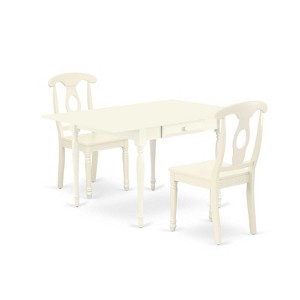 HomeStock 3-Pc Linen White Finish Solid Wood Top with Dropleaf Dining Table Set - 1 of 4