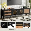 Modern Rattan TV Stand with Arched Doors and LED Light for 80 Inch TV,Media Console with Storage Cabinets for Living Room-Baofuwish - 2 of 4