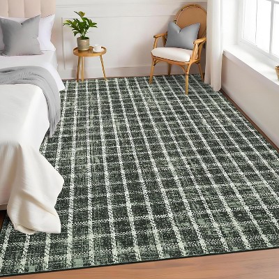 Acekool Geometric Checkered Area Rug, Washable Non-Slip Low Pile Entryway Carpet, Ultra Thin Lightweight Modern Throw Mat for Bedroom Living Room
