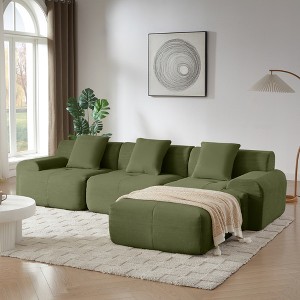 113'' Modern L-Shaped Sectional Sofas with Corduroy Upholstery, Deep Seats, Movable Ottoman, and No Assembly - 1 of 4