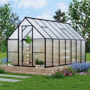 Aluminum-Framed Polycarbonate Greenhouse, Heavy Duty Polycarbonate Greenhouse with Roof Vent, Large Enhanced Aluminum Greenhouse Kit - 1 of 4