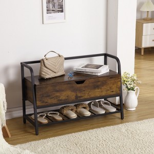 Storage Bench, 33" Vintage Shoe Rack Bench with Storage Box, Hold Up to 250 LB, Lift Top Shoe Storage Bench for Entryway Bedroom Closet Hallway - 1 of 4