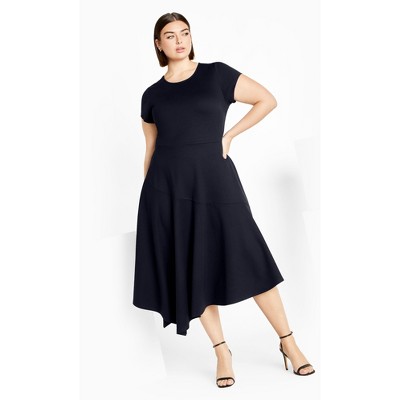Women's Plus Size Ponte Flare Dress - navy | CITY CHIC
