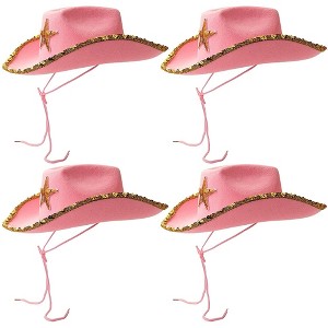 Blue Panda 4 Pack Western Cowboy and Cowgirl Hats for Kids, Pink Sparkly, 14 x 11 x 5 inch - 1 of 4