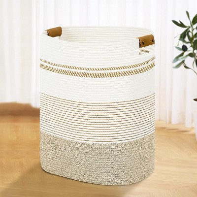 Laundry Hamper - 85L Large Laundry Basket with Leather Handles, Decorative Storage Basket for Blankets