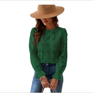 Women's Long Sleeve Embroidered Floral Eyelet Blouse Shirt - Cupshe - 1 of 4