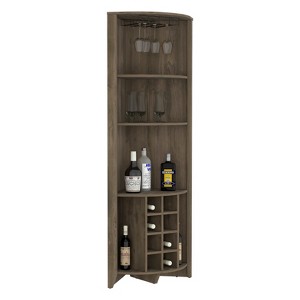 Depot E-Shop Corner Bar Cabinet, Three Shelves, Eight Built-in Wine Rack, Two Side Shelves - 1 of 4
