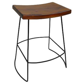 Set of 2 24" Portia Saddle Seat Counter Height Barstools Metal/Chestnut - Carolina Chair & Table