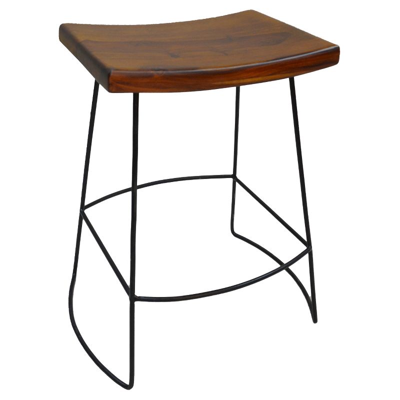 Set of 2 24&#34; Portia Saddle Seat Counter Height Barstools Metal/Chestnut - Carolina Chair &#38; Table, 1 of 5