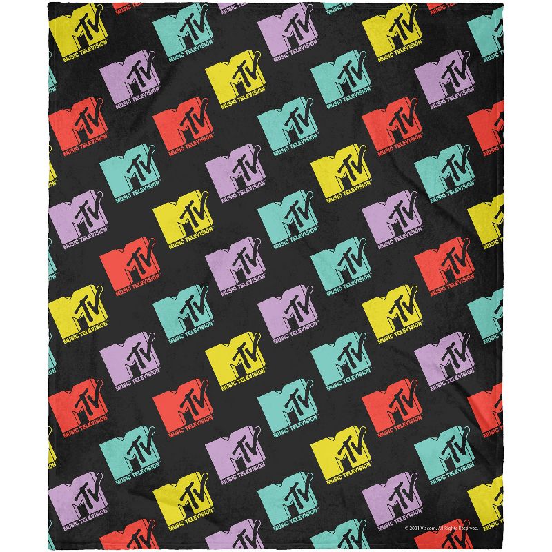 MTV Music Television Retro Toss Iconic 80's Logo Plush Fleece Throw Blanket Wall Scroll Multicoloured, 1 of 4