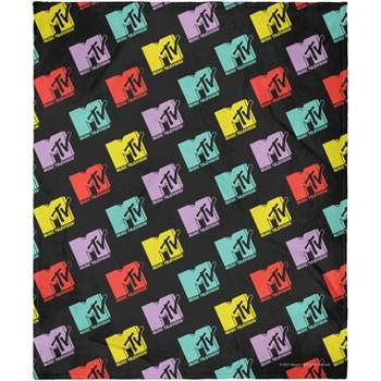 MTV Music Television Retro Toss Iconic 80's Logo Plush Fleece Throw Blanket Wall Scroll Multicoloured