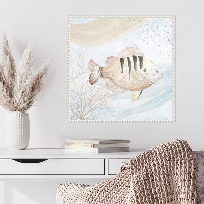 Ocean Oasis Waves Tropical Fish II White Canvas Wall Art