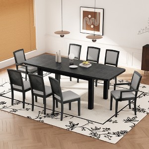 9-Piece Dining Set with Extendable Table, 6 Upholstered Armless Chairs and 2 Padded Arm Chairs - 1 of 4