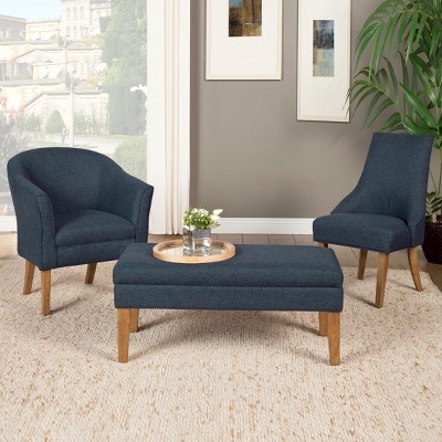 Navy Blue Modern Barrel Wooden Accent Chair