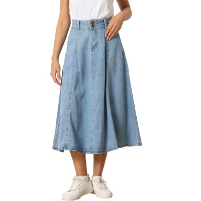 Allegra K Women's Long High Rise Button Front A-line Classic Jean Skirts