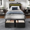 Twin Size Bed Frame with Wood Headboard Black Platform Bed with 2 Storage Drawers Shelf Built in Charging Station LED Lights No Box Spring Needed - 4 of 4