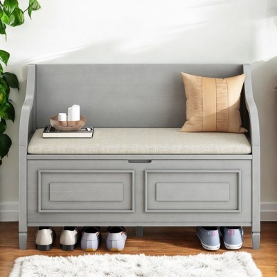 Alilang 41.90 inches Wooden Storage Bench with Lift-Top Seat and Panel Design-Gray