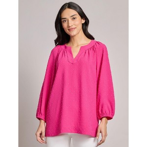 Jones New York Print V-Neck Pleated Kelly Blouse - 1 of 3