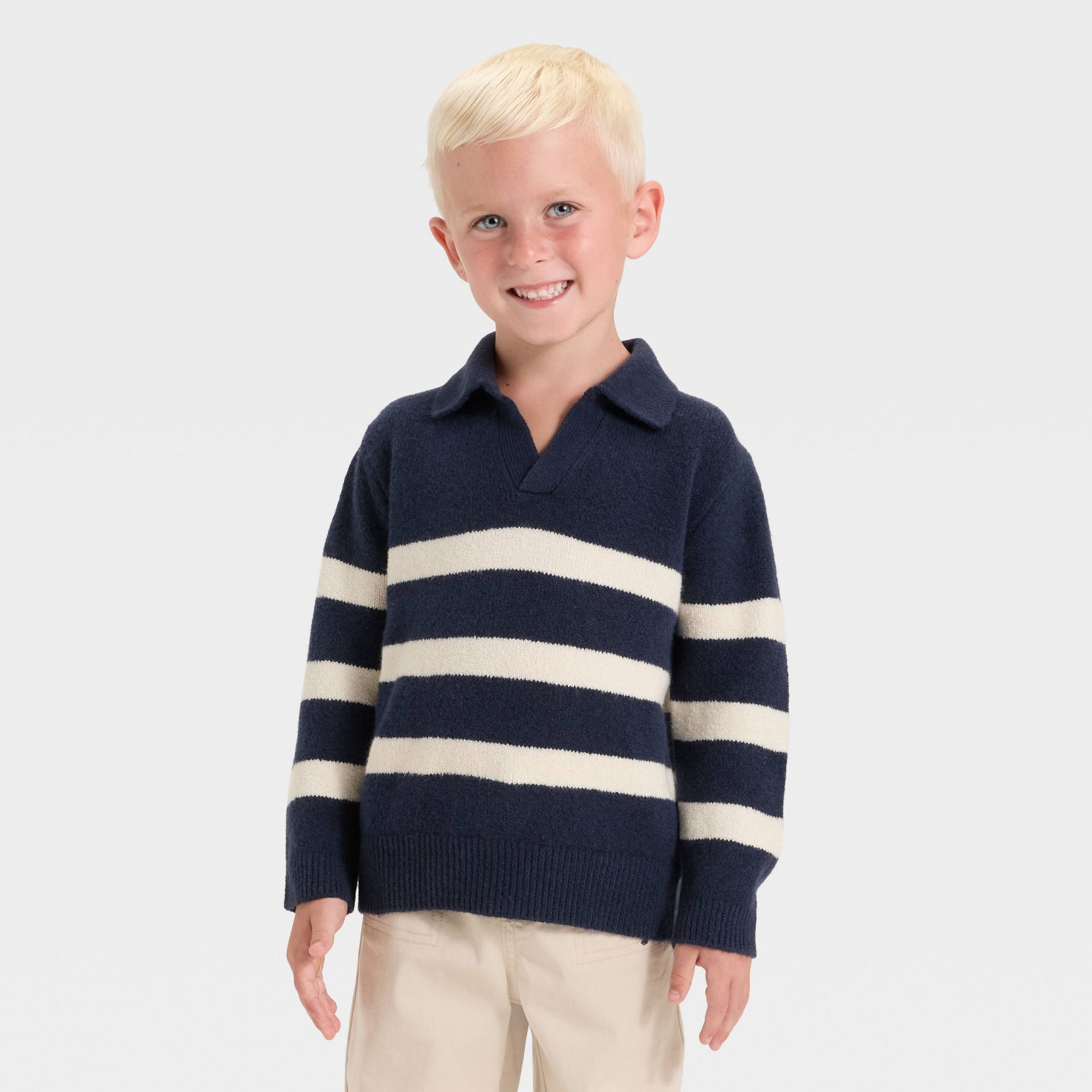 Toddler Boys' Striped V-Neck Sweater - Cat & Jack™ Navy Blue 4T