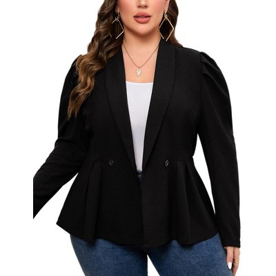 Womens Plus Size Blazers Business Casual Knit Blazer for Work Long Sleeve Shawl Lapel Blazer Suit Jackets Black 2XL