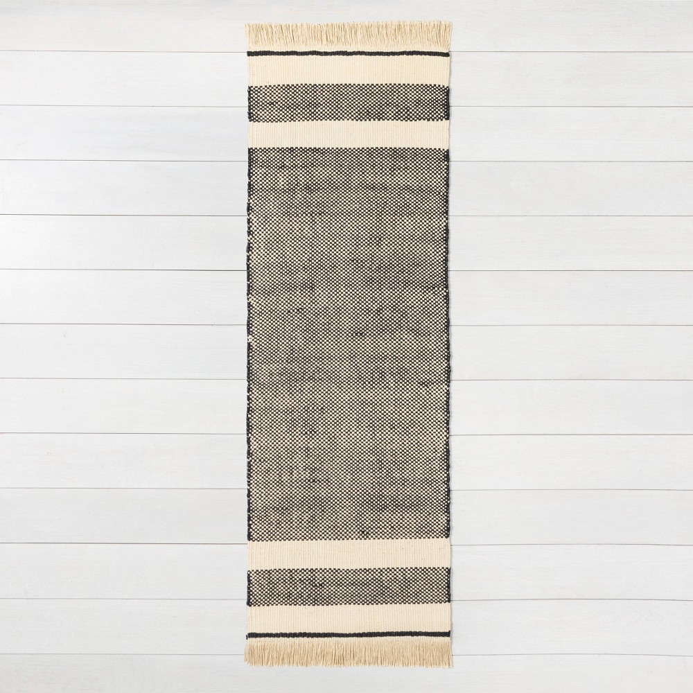 Photos - Area Rug 2'4" x 7' Jute Runner Rug Black/Natural - Hearth & Hand™ with Magnolia