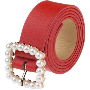 INSPIRE CHIC Women's Faux Leather Pearl Buckle Wide Waist Belts 40.9" X 1.2" - 1 of 4