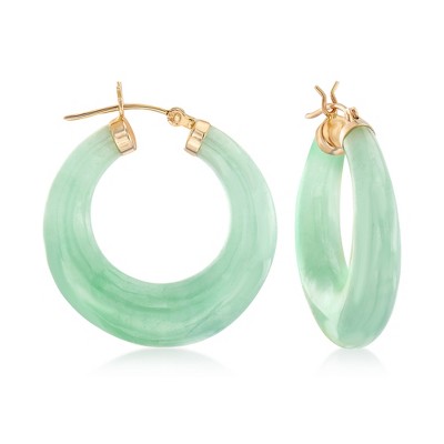 Ross-Simons Jade Hoop Earrings With 14kt Yellow Gold