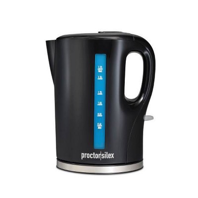 Proctor-Silex 1.7 Lt Cordless Electric Kettle - 41002PS: Black Water Heater Kettle, 1500W Hot Pot, Plastic Tea Maker
