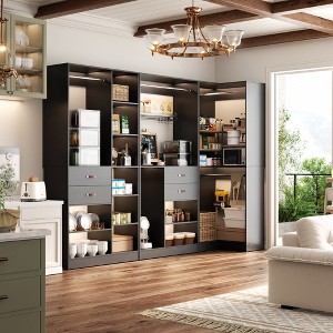 Besiost 110-In Corner Closet System Set with Wood Drawers, Freestanding Closet Organizer with Hanging Rods - 1 of 4