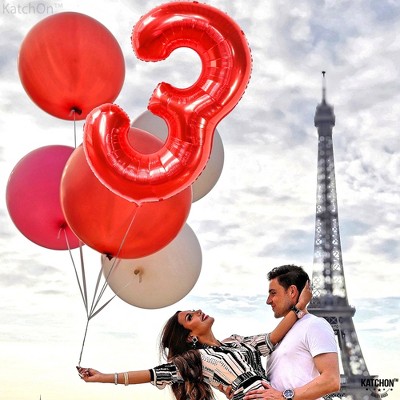 KatchOn, Giant Red Number 3 Balloon - 40 Inch | 3 Year Old Balloon, 3rd Birthday Balloons, Red Three Balloon for 3 Year Old Party Decorations