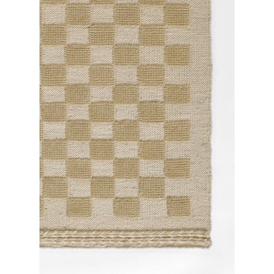 Beige Checkered Handwoven Wool 5' x 8' Area Rug