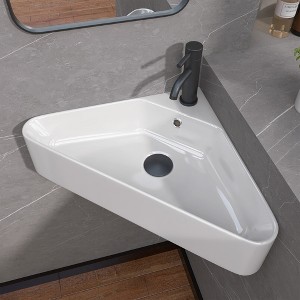 22.5 x 16.5 x 5 in. Corner Ceramic Wall-Mount Bathroom Sink in White Vessel Wall-Hung with Overflow - 1 of 4