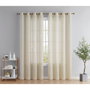HLC.ME Abbey Faux Linen Textured Semi Sheer Privacy Light Filtering Window Grommet Thick Curtain Panels, Set of 2 - 1 of 4