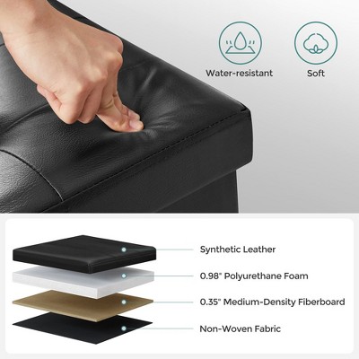 30" Black Faux Leather Folding Storage Ottoman Bench